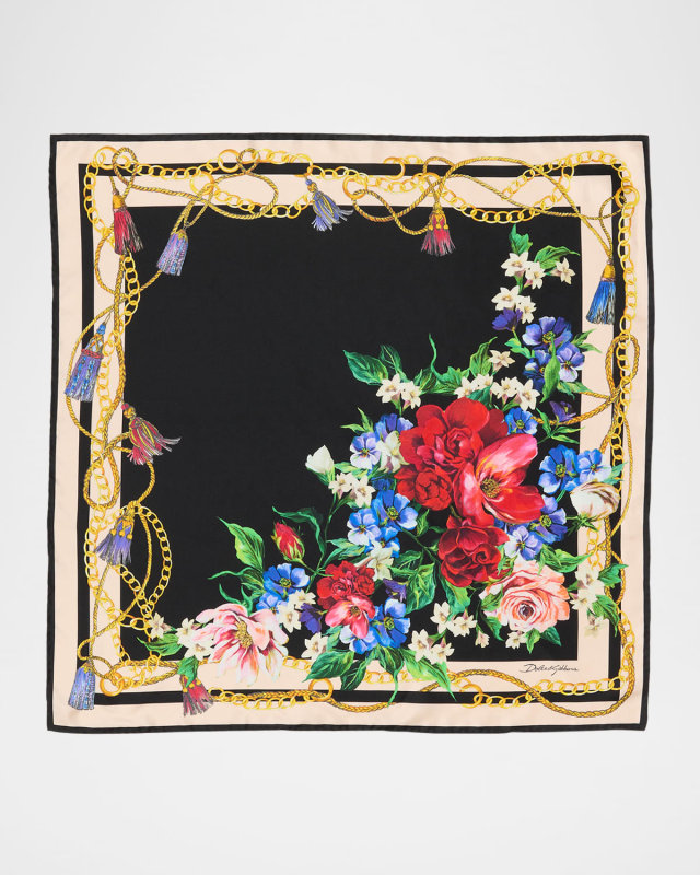 Floral Chain Foulard Silk Scarf